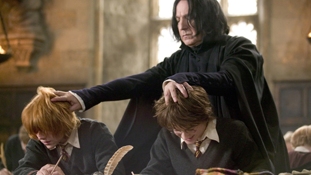Rupert Grint, Daniel Radcliffe och Alan Rickman i Harry Potter och den flammande bägaren.