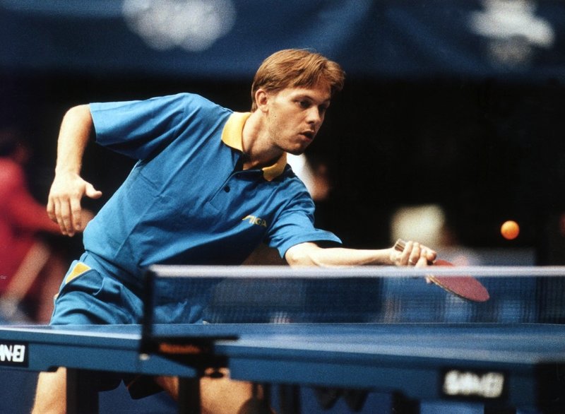 Mikael Appelgren, bordtennisstjärnan, under OS i Barcelona 1992.