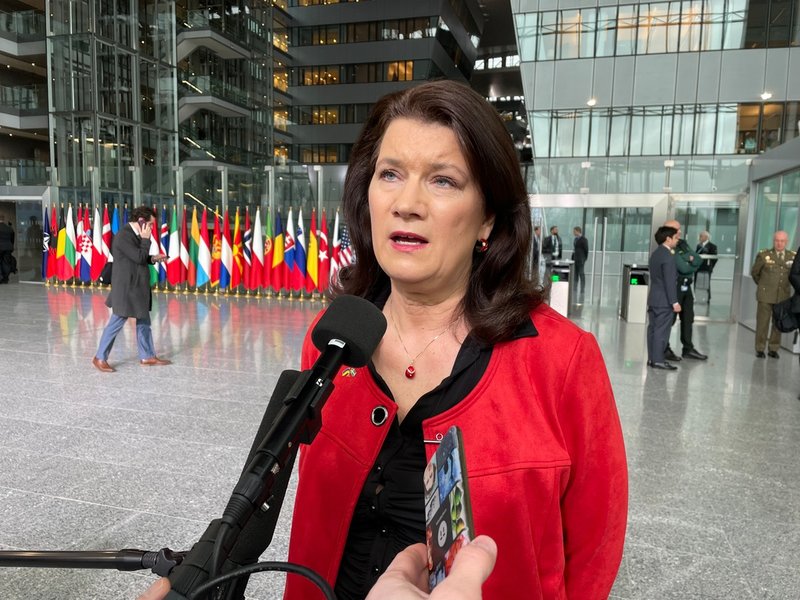 Utrikesminister Ann Linde vid torsdagens Nato-möte i Bryssel.