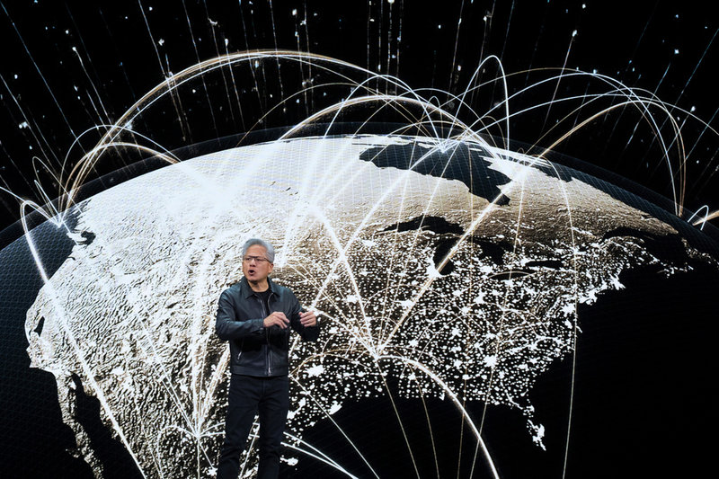 Nvidias vd Jensen Huang talar under en AI-konferens i Washington DC på tisdagen.