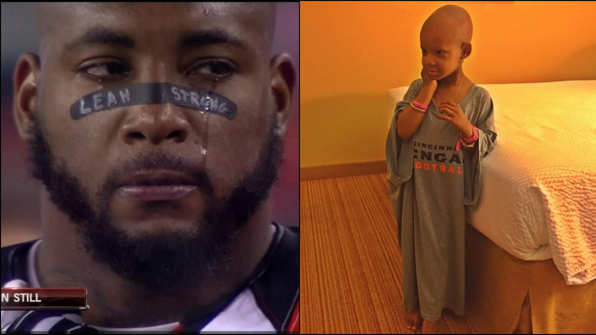 När New England Patriots, motståndarna under söndagen, hyllade Leah rann tårarna på pappan Devon Still.