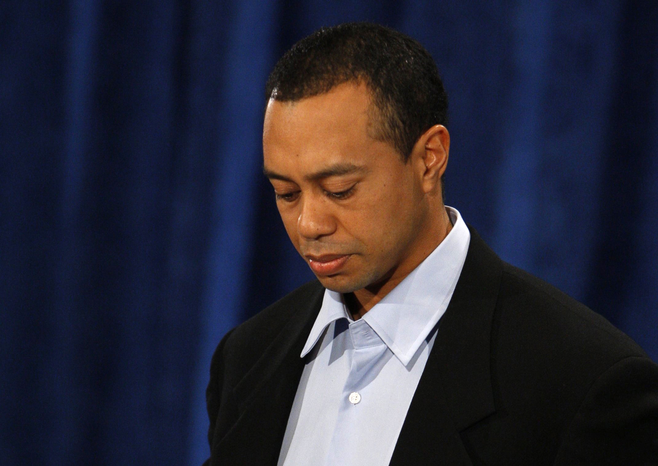 Tiger Woods under presskonferensen.