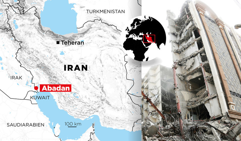 Många omkom när ett tiovåningshus rasade i staden Abadan i Iran.
