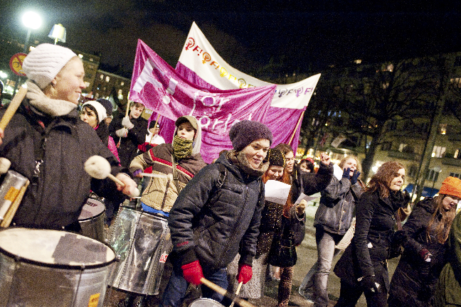 Demonstration på Internationella kvinnodagen.
