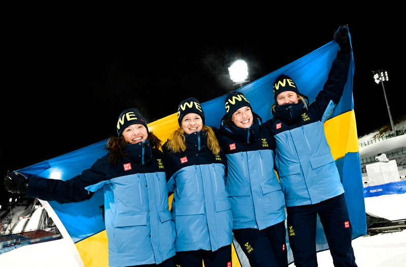 Linn Persson, Mona Brorsson, Hanna Öberg och Elvira Öberg vann OS-guld i stafett förra säsongen. Arkivbild.