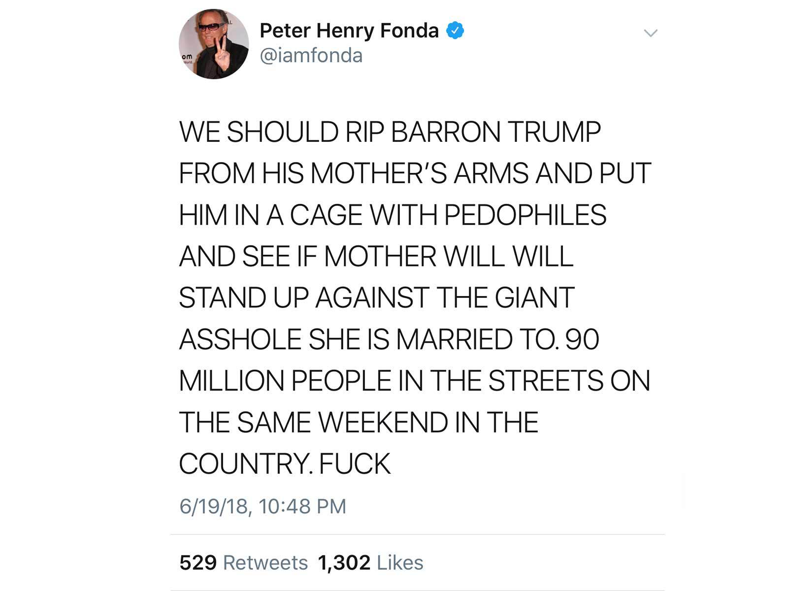 Peter Fondas tweet om Donald Trump Peter Fondas tweet om Donald Trump