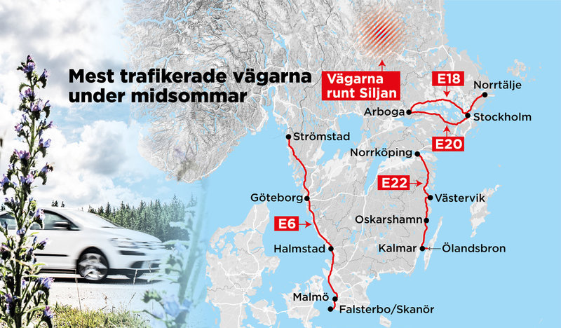 Fyra områden i landet är mest vältrafikerade under midsommarhelgen.