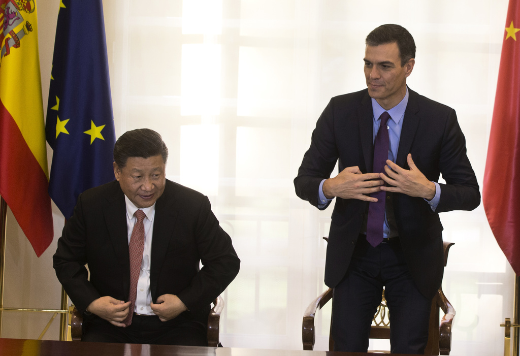 Xi Jinping och Pedro Sánchez i samband med ett kinesiskt statsbesök 2018.