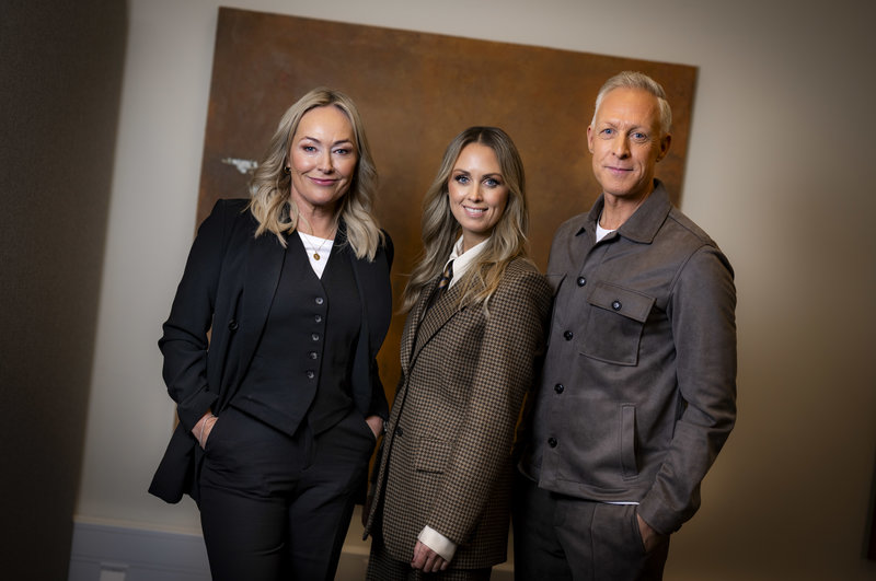 Yvette Hermundstad, Karin Frick och André Pops, programledare under SVT:s OS-sändningar. Foto: Pontus Lundahl/TT