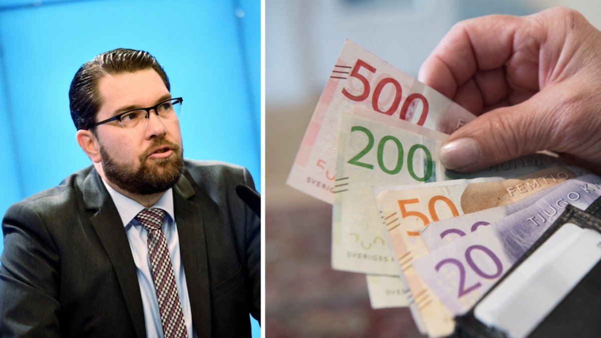 Jimmie Åkesson och genrebild på pengar.