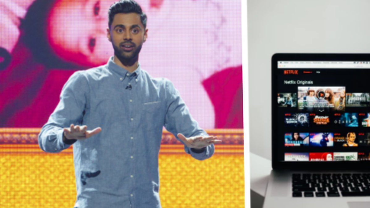 Hasan Minhaj och dator med Netflix. 
