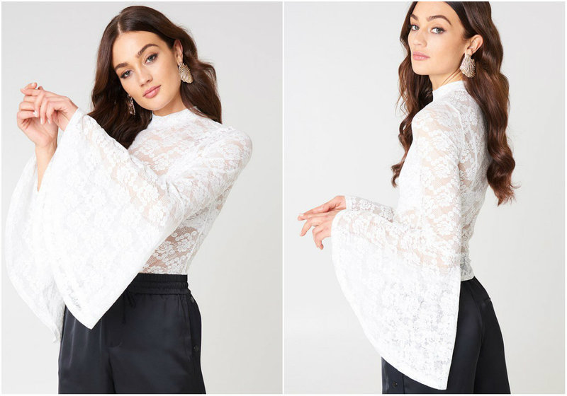 Vit lace topp klockärmar