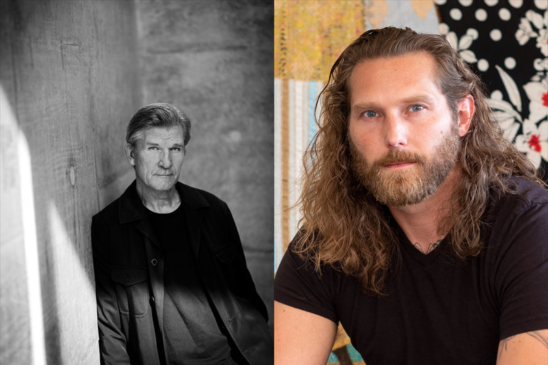 Konstnären Magnus Bärtås (vänster) och den amerikanske konstnären Jesse Krimes, som producerade och smugglade ut konstverk under ett flerårigt fängelsestraff för narkotikabrott.