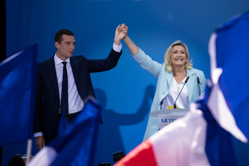 Jordan Bardella är tillförordnad partiledare för franska Nationell samling under tiden som Marine Le Pen försöker bli president. Om hon vinner valet väntas Bardella ingå i hennes regering. Arkivfoto.