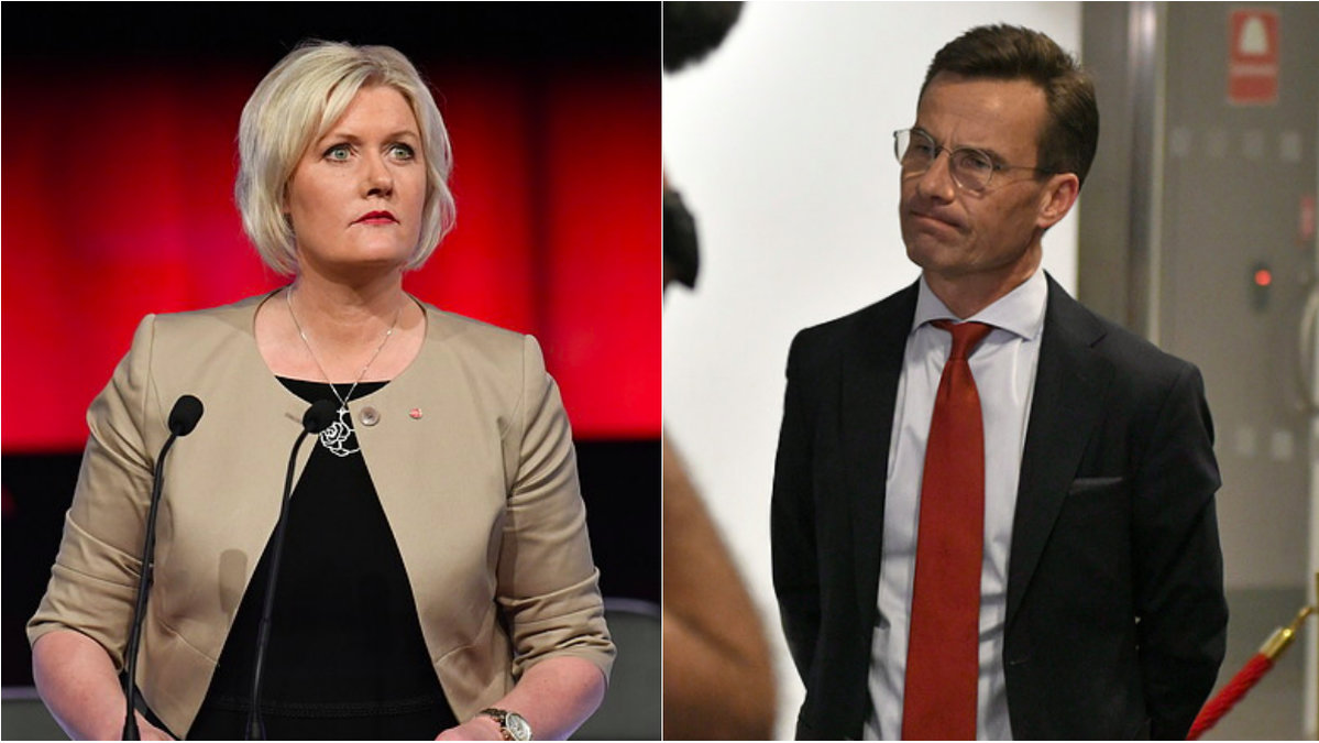 Socialdemokraternas partisekreterare Lena Rådström Baastad rasar mot Moderaternas partiledare Ulf Kristersson. 