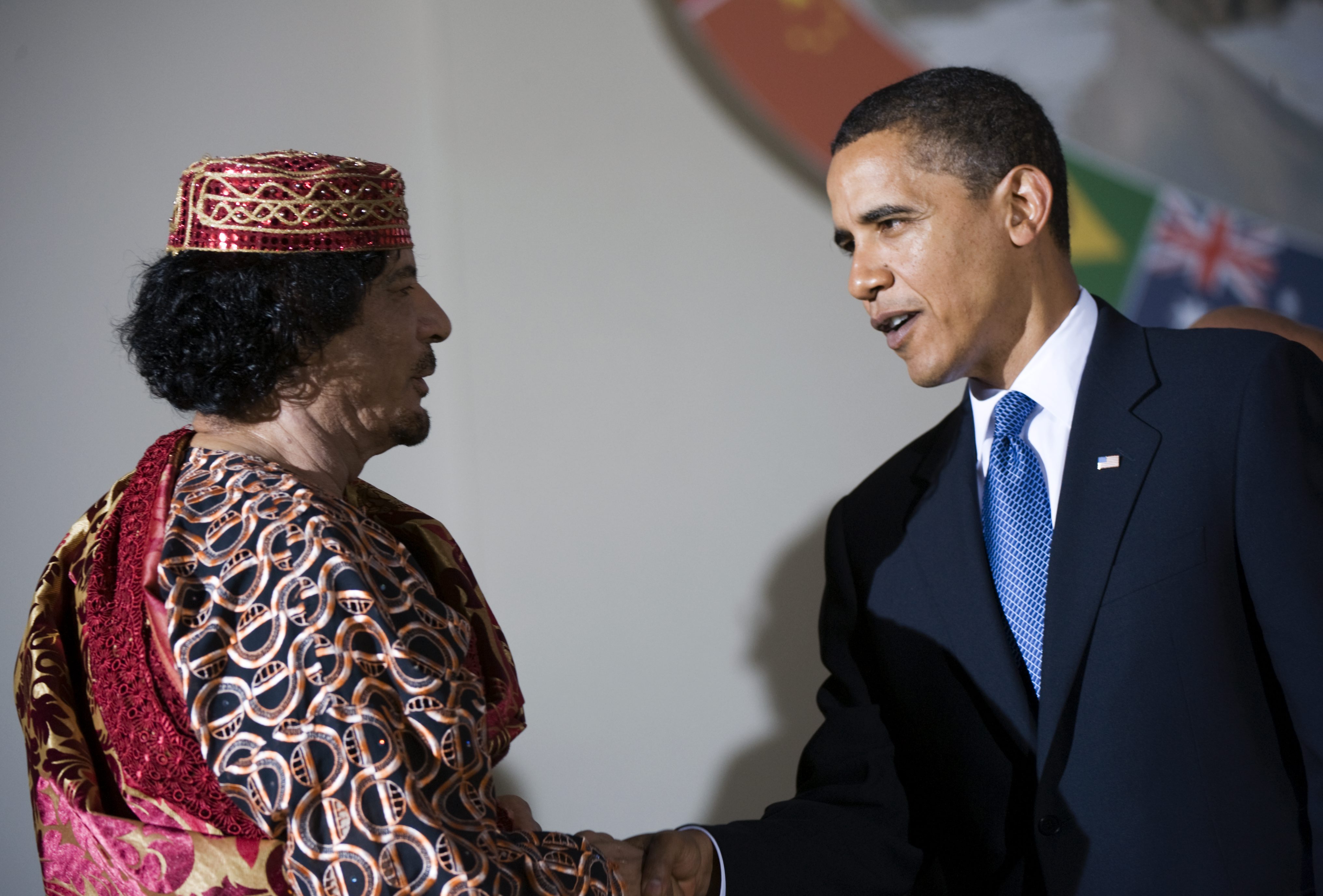 Det var då. Khadaffi och Obama på G8-möte hösten 2009 i L'Aquila, Italien 