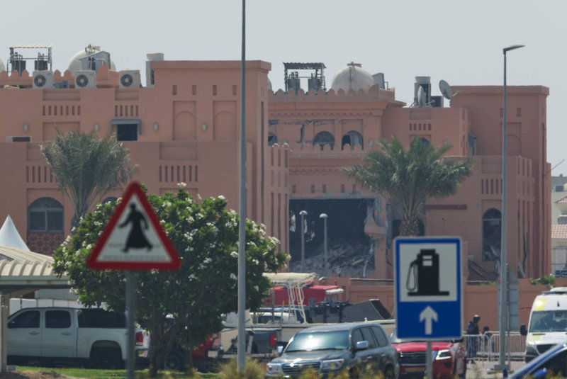 Den byggnad i Doha som attackerades av Israel på tisdagen på en bild tagen på onsdagen.