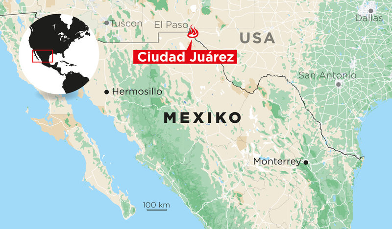 Ciudad Juárez ligger precis vid gränsen.