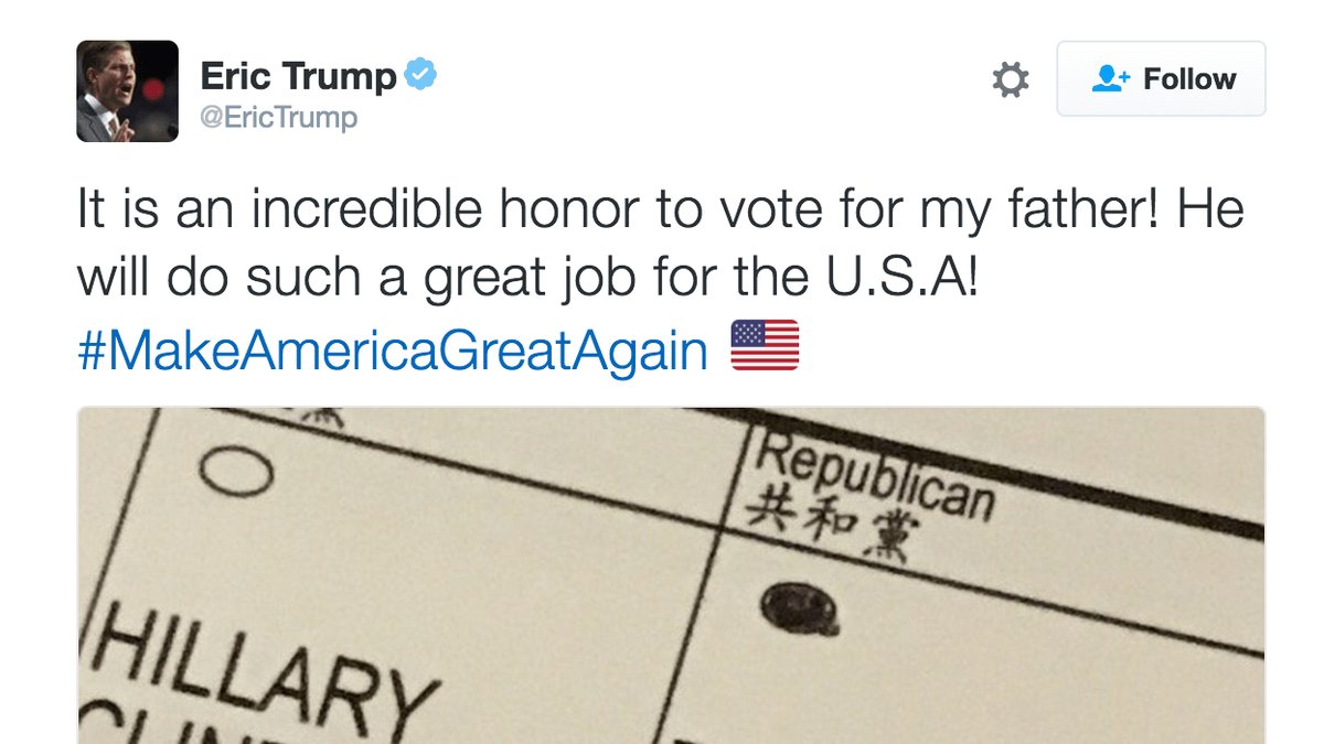 Det gjorde han genom att lägga upp en bild på Twitter som visade sin röstsedel – där pappan hade kryssats i.
