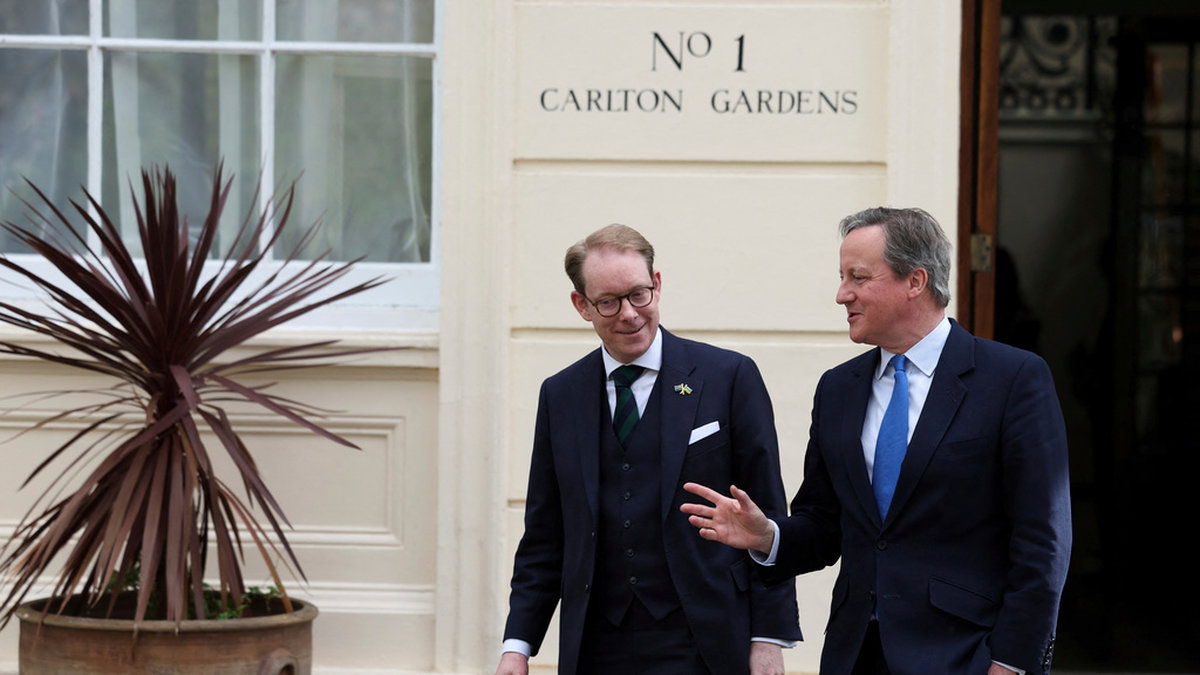 Sveriges och Storbritanniens utrikesministrar, Tobias Billström och David Cameron, vid ett möte i London på måndagen.