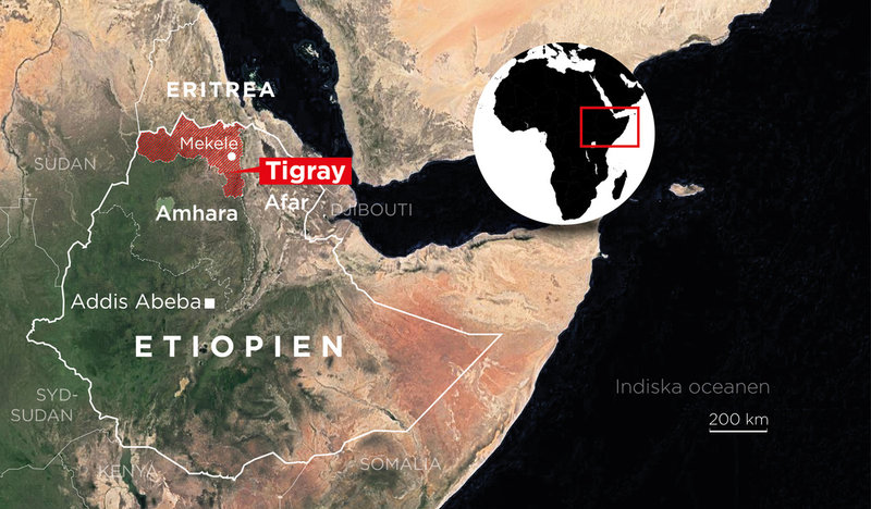 Tigrayregionen med de angränsade regionerna Amhara och Afar.