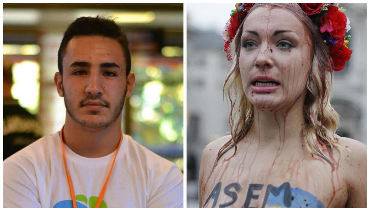 Armin Salimi ifrågasätter Femens nakenprotest under en islamsk konferens i Frankrike.