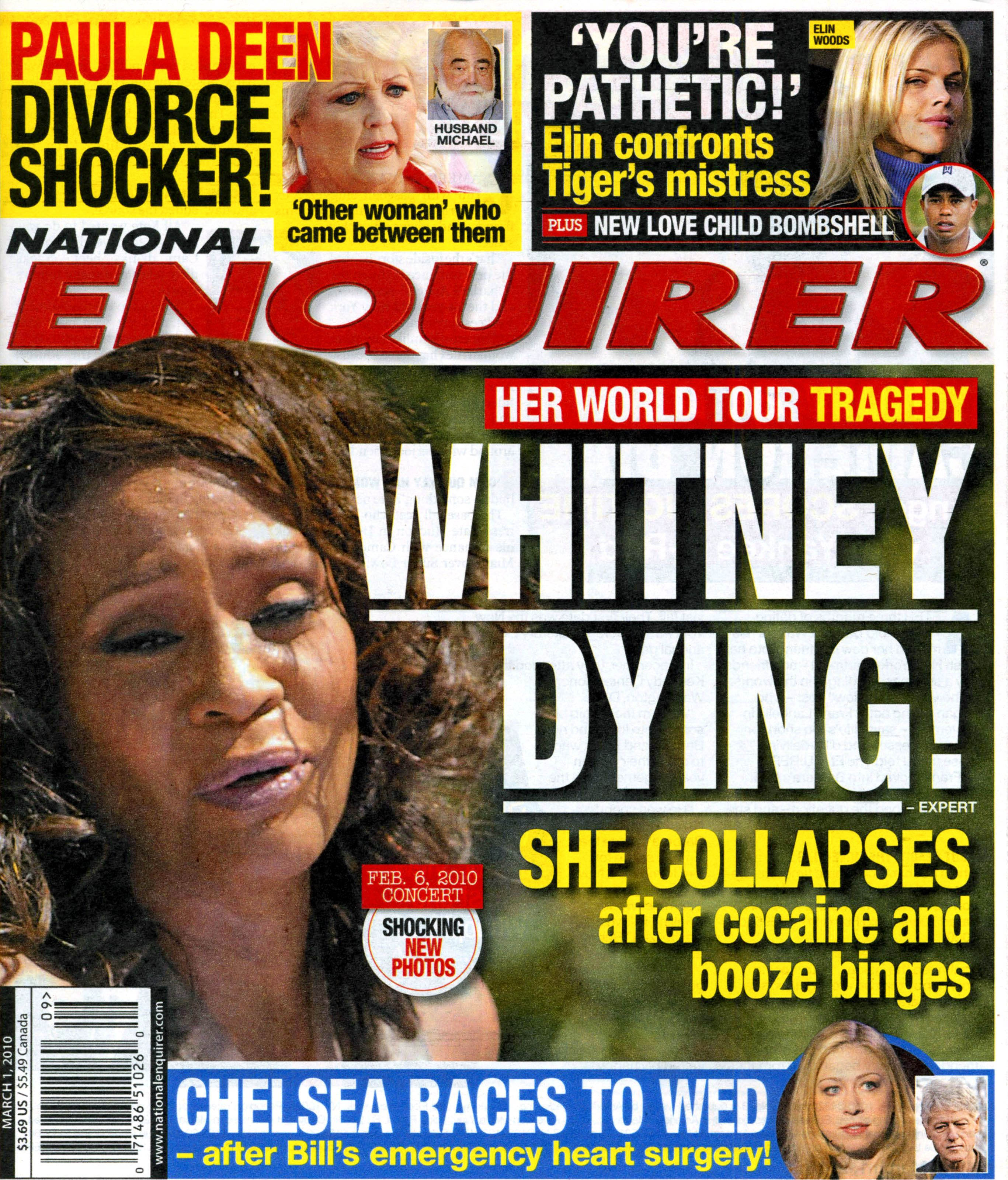 Whitney på omslaget till National Enquirer.