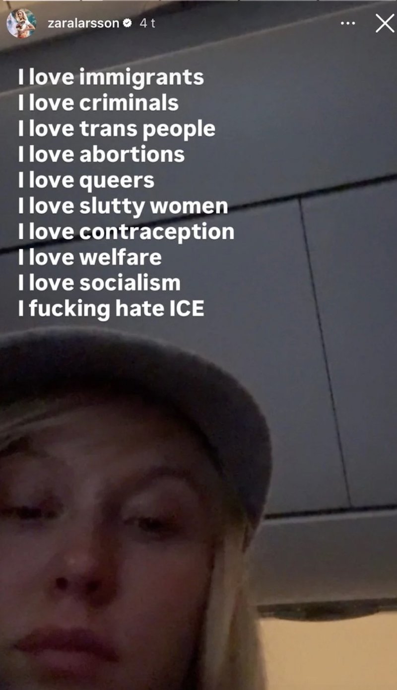 Skärmavbild: instagram.com/zaralarsson Skärmavbild: instagram.com/zaralarsson