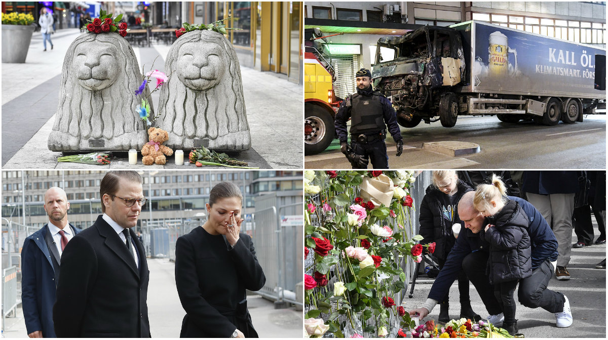 Dagen efter terrordådet i Stockholm Människor i sorg
