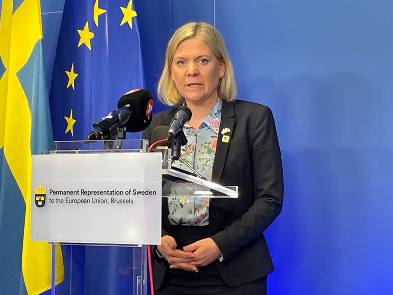 Statsminister Magdalena Andersson (S) vid EU-toppmötet i Bryssel.