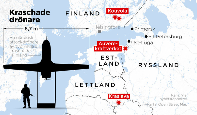 En ukrainsk attackdrönare av typen AN196 kraschade i Finland nära Kouvola.