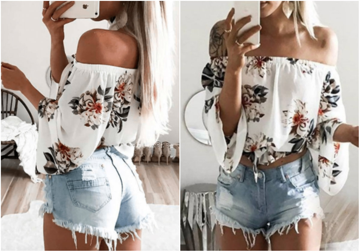 Vit/blommig topp Vit/blommig topp