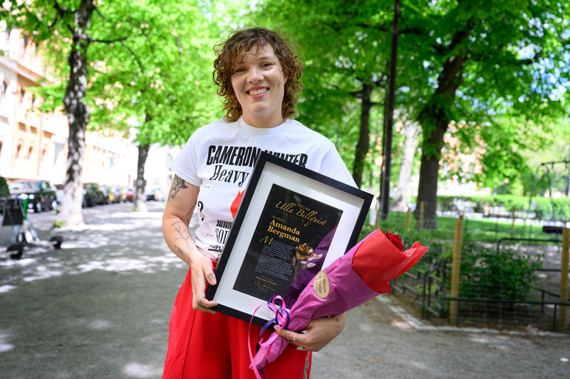 Amanda Bergman efter stipendieutdelningen på Mötesplats Mariatorget i Stockholm.