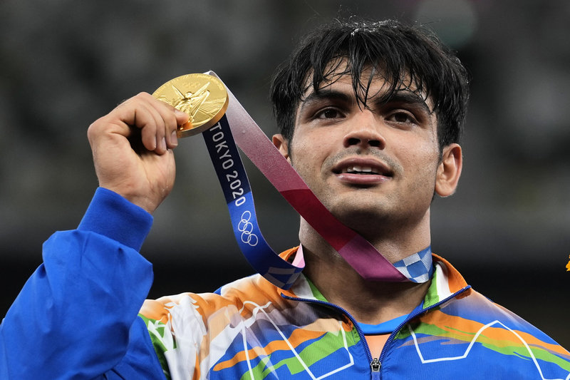 Neeraj Chopra med OS-guldet. Arkivbild.
