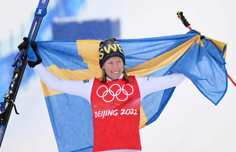 Sandra Näslund efter OS-guldet i Peking. Arkivbild.