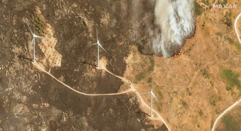 En satellitbild visar en aktiv brand i Trancoso, Portugal, tidigare i veckan.