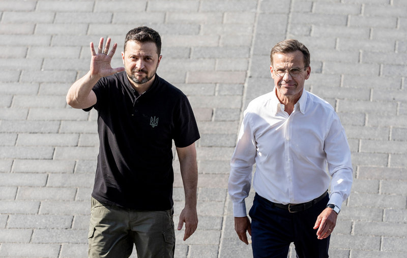 Ukrainas president Volodymyr Zelenskyj och statsminister Ulf Kristersson. Arkivbild.