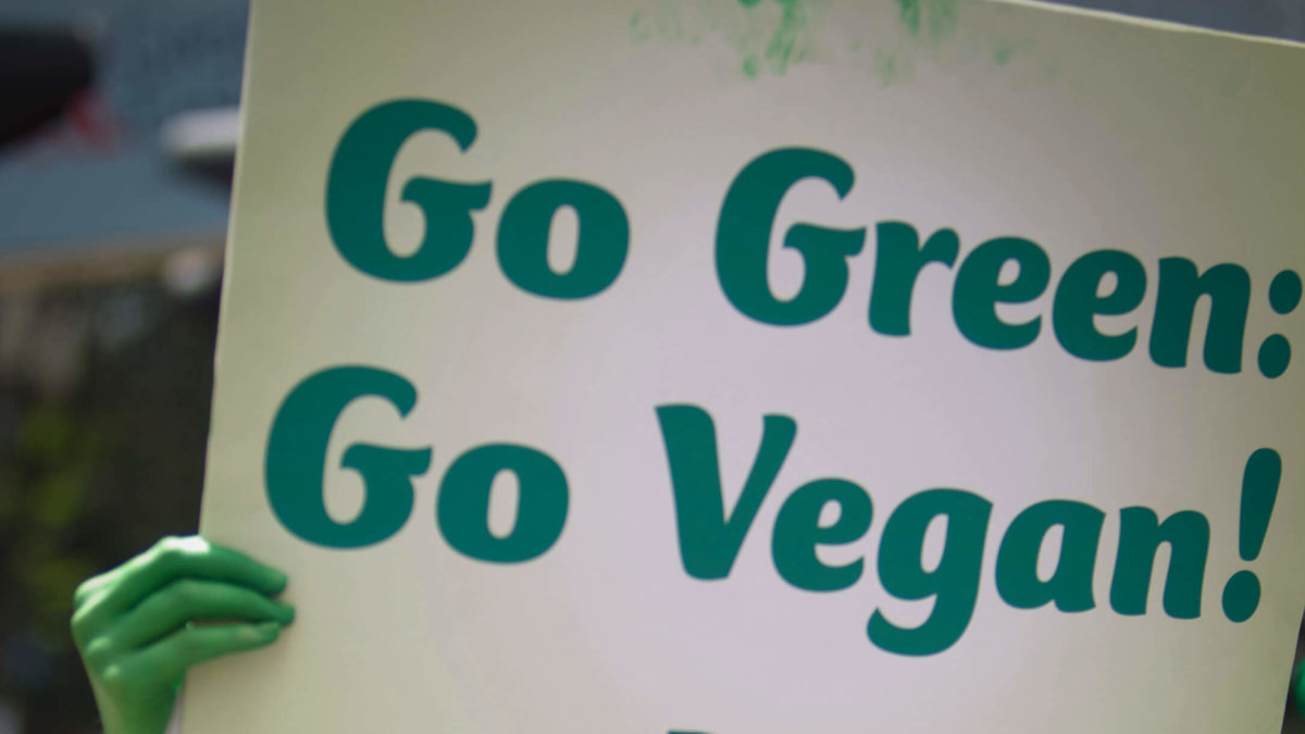När den här personen målade sig grön, alltså verkligen helt grön, för att övertyga andra om att bli veganer. 