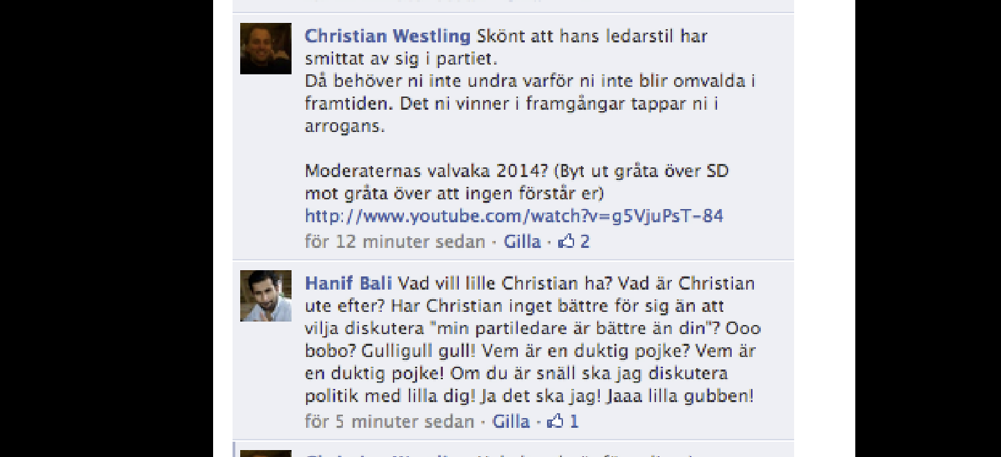 Hanif Bali, Moderaterna, Christian Westling, Sverigedemokraterna, Facebook