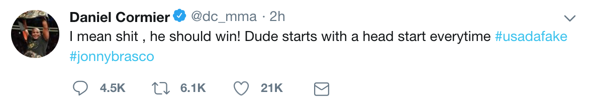 Twitter-inlägg av Daniel Cormier. Twitter-inlägg av Daniel Cormier.