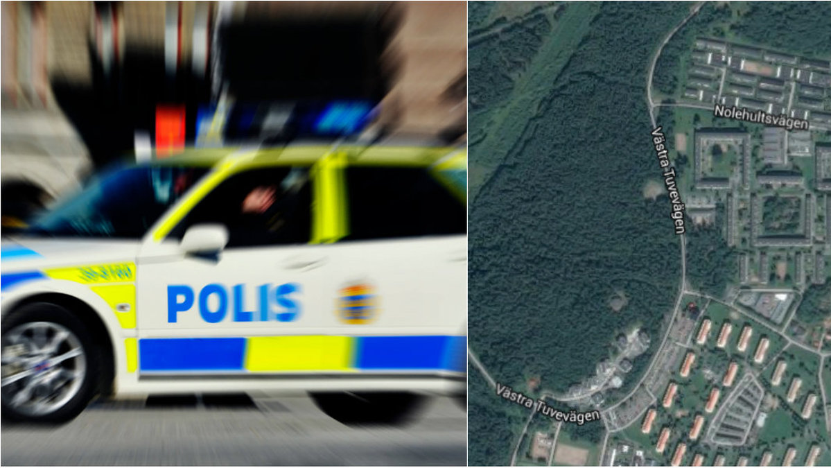 Två barn har hittats vid en väg på Hisingen utanför Göteborg.