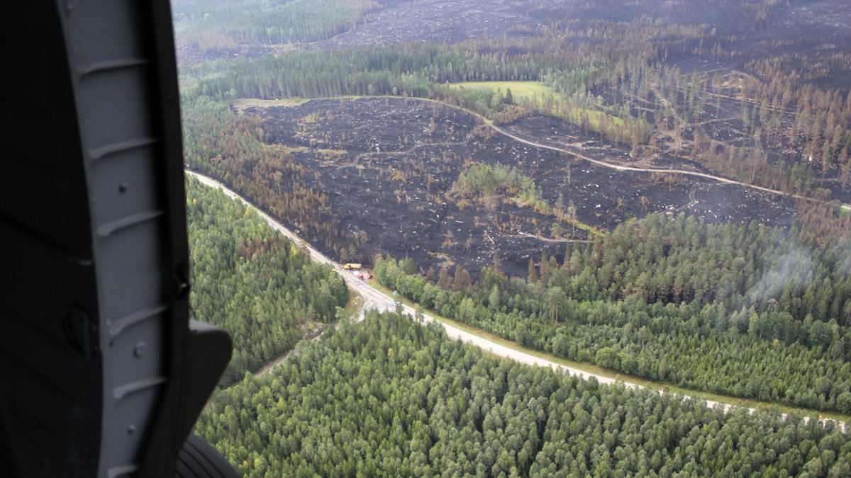 Flygbilder över skogsbrandsområdet i Västmanland.