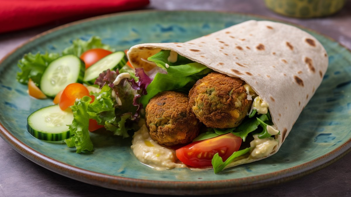 Falafelwraps med hummus och sallad smak av Mellanöstern