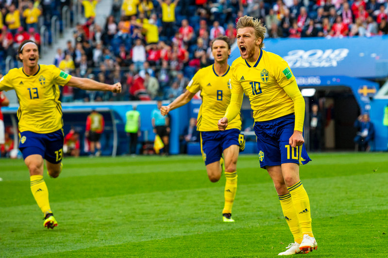 Emil Forsberg blev svensk matchhjälte i VM-kvartsfinalen mot Schweiz 2018. Arkivbild.