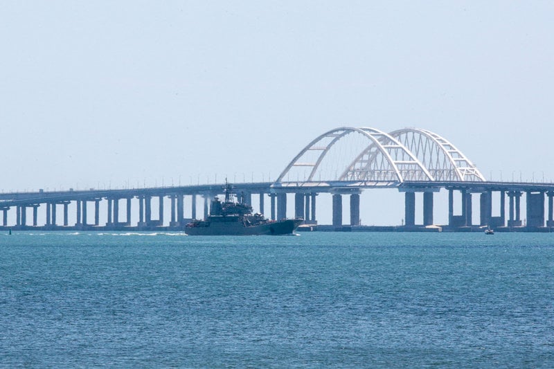 Krimbron som Ryssland har byggt från det ryska fastlandet till den annekterade ukrainska Krimhalvön. Arkivbild.
