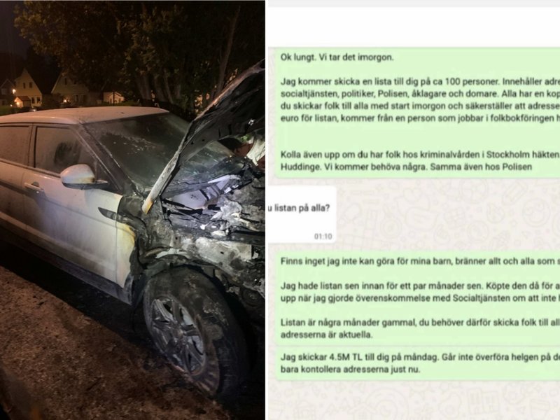Flera bilar vid de utsatta tjänstemännens bostäder sattes i brand. I meddelanden till en anonym kontakt lovade den misstänkte beställaren att "bränna allt och alla". Foto: Polisen