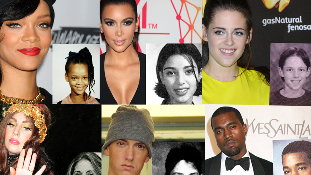 Rihanna, Kim Kardashian, Kristen Stewart, Lady Gaga, Eminem och Kanye West är bara några av kändisarna vars skolfoton vi tar del av. 