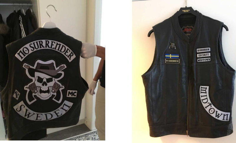 No Surrender-väst som togs i beslag hemma hos en medlem som dödats i en skottlossning vintern 2019.