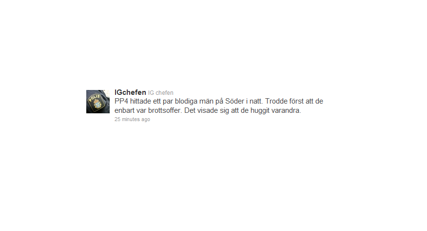 Ingripandeverksamhetschefen Peter Ågren twittrade om knivfäktningen.