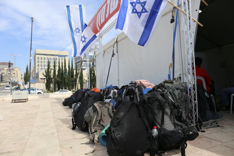 Ett av MQG:s (Rörelsen för ett bra styre) protesttält i Jerusalem.